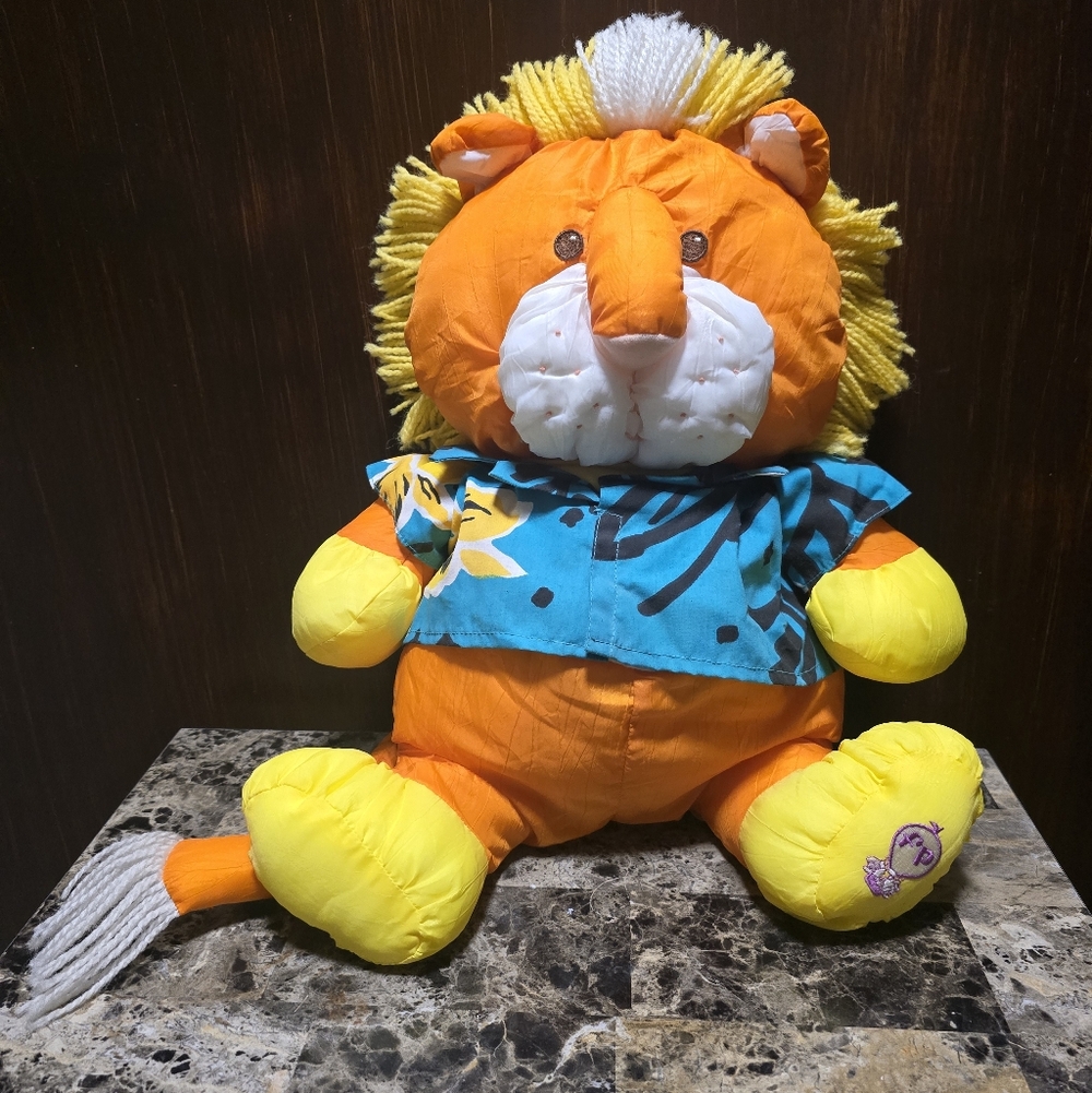 Vintage Fisher Price 1987 Puffalump Stuffed Animal Lion Tropical Hawaiian Shirt